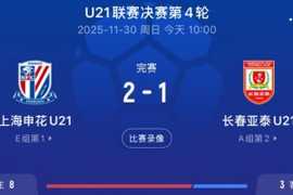 U21联赛申花2-1亚泰，王汉龙头球破门+刘诚宇世界波绝杀