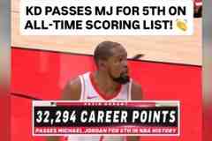杜兰特生涯总得分超越乔丹至历史第五！申京转发祝贺