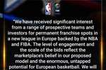 NBA官方:众多财团对新欧洲联赛兴趣浓厚 正在遴选合作伙伴