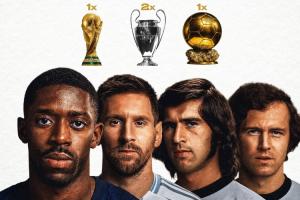 仅此4人手握1世界杯+2欧冠+1金球：登贝莱 梅西 贝肯鲍尔 老穆勒