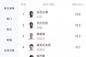 世界杯场均跑动距离榜:亚洲球员前二,麦克托米奈第4、恰20第7